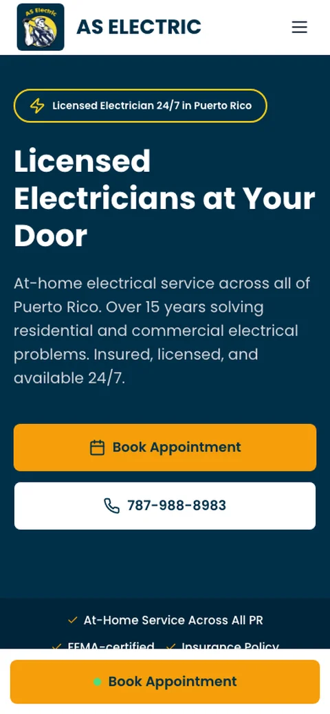 AS Electric PR website, mobile view